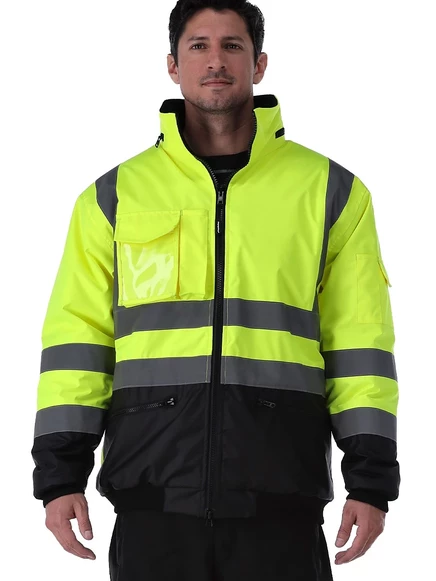 Мужская водонепроницаемая куртка-бомбер HiVis - Защита от холода, высокая видимость, Флисовая подкладка, Откидной капюшон green