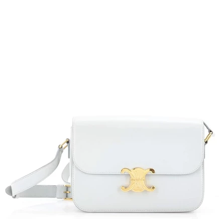 Женская плечевая сумка Pre-Owned Celine Triomphe Medium, телячья кожа, белая
