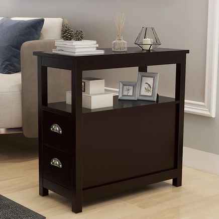Торцевой столик Streamdale Furniture Узкая Прикроватная Тумбочка с Двумя Выдвижными Ящиками И Открытой Полкой-Коричневый коричневый