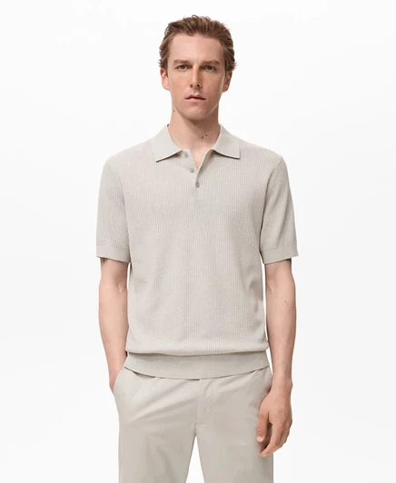 Мужская рубашка‑поло Mango Ribbed Knit, белая