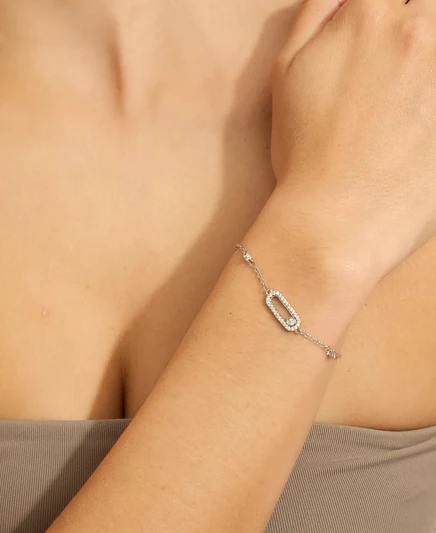 Браслет из танцующего камня ADORNIA Silver с регулируемым кубическим цирконием silver