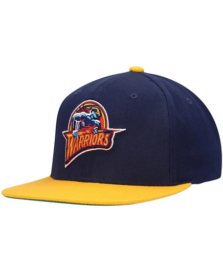 Мужская кепка Mitchell & Ness темно-синего цвета, цвета золота, Двухцветная кепка-бейсболка 2.0 от команды Golden State Warriors Hardwood Classics Team blue