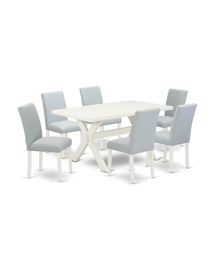 Набор обеденных столов East West Furniture из 7 предметов - Современный прямоугольный стол с 6 мягкими стульями с высокой спинкой, льняными сиденьями и деревянными ножками