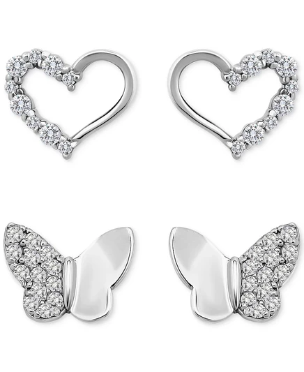 Серьги-пусеты Giani Bernini сердце/бабочка в 18K позолоте
