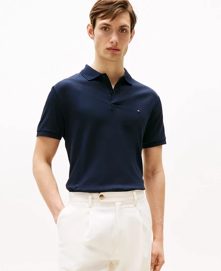 Мужское поло Tommy Hilfiger из хлопка прямого кроя, синее