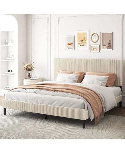 Каркас двуспальной кровати Streamdale Furniture с перевязанным изголовьем коричнево-бежевый