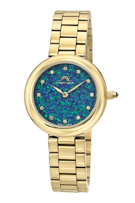 Женские часы Porsamo Bleu Opal с опаловым циферблатом, драгоценным камнем топаз и браслетом из нержавеющей стали 1331BOPS gold