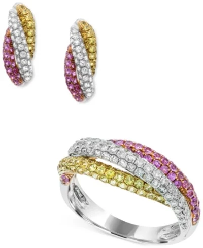Комплект Macy's: серьги и кольцо, сапфиры и бриллианты