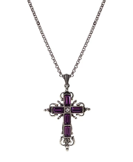 Ожерелье Symbols Of Faith крест с фиолетовыми кристаллами, фиолетовое