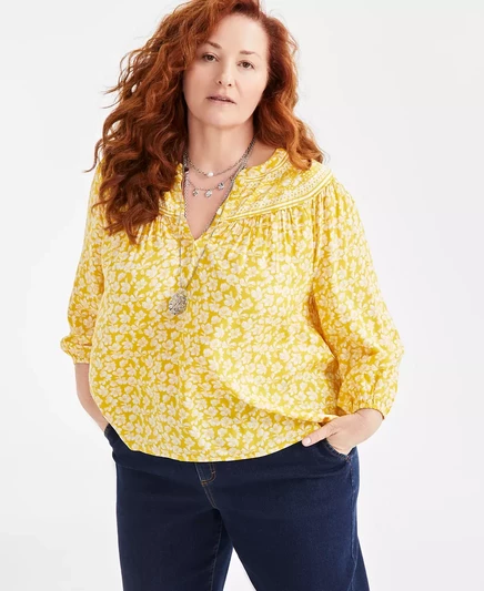  Топ с принтом и разрезным вырезом большого размера, эксклюзивно от Macy's  fleur golden