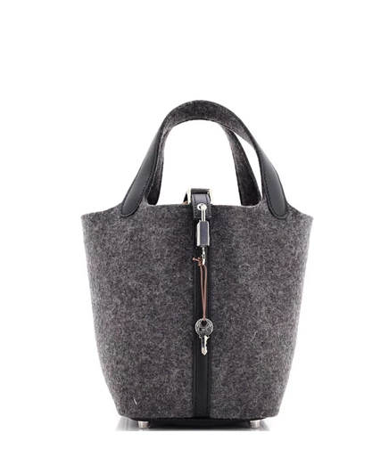 Женская сумка HERMÈS Picotin PM из фетра и кожи, серая