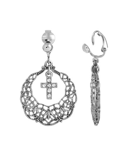 Серьги-клипсы Symbols Of Faith крест со стразами, золотистые