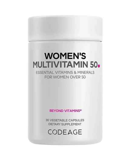 Codeage Women's Multivitamin 50 - Незаменимые витамины для женщин старше 50 лет, метилированная фолиевая кислота, магний, селен, витамин В6, В12, витамин D3, 30 цветных капсул.