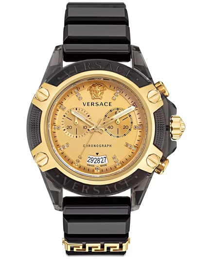 Мужские часы Icon Active Swiss Chronograph с бриллиантом (0,15 карата) на черном силиконовом ремешке 44 мм transparent black