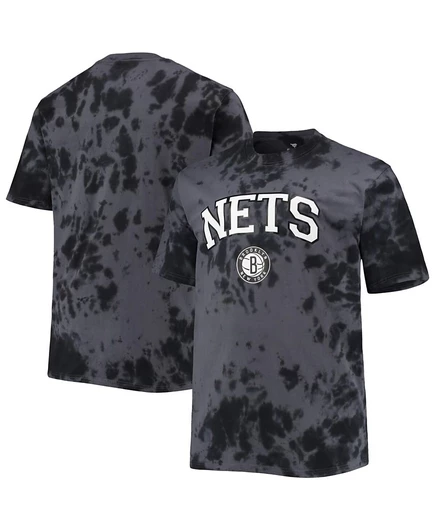 Мужская черная футболка Brooklyn Nets Big and Tall Marble Dye в тон Performance черного цвета
