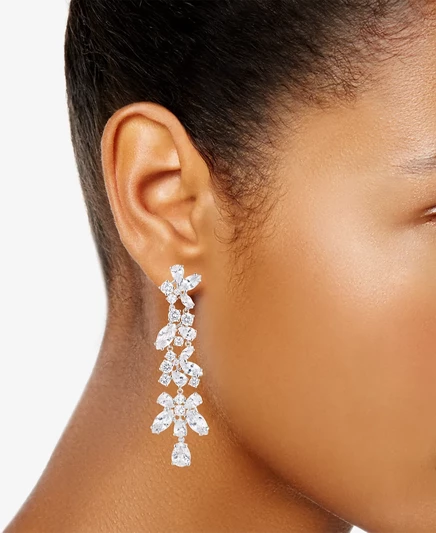 Линейные серьги-капли Givenchy серебристой огранки с кубическим цирконием смешанной огранки crystal wh