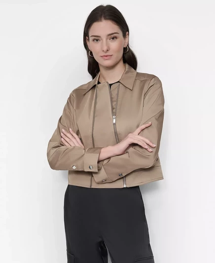  Женская атласная куртка на молнии спереди  DKNY taupe
