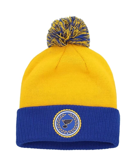 Женская вязаная шапка Adidas Gold St. Louis Blues Laurel с манжетами и помпоном gold