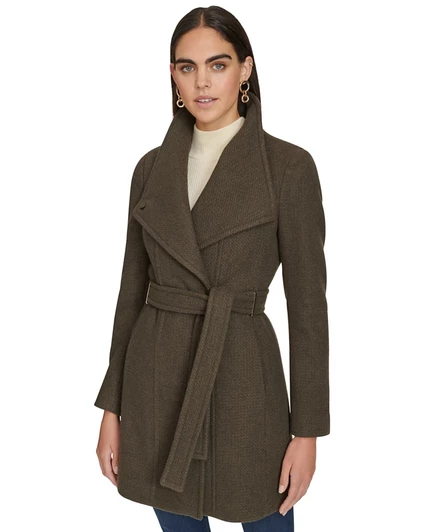Calvin Klein Women's Asymmetrical Belted Wrap Coat brown