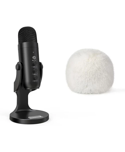 Игровой USB-микрофон ZealSound k66 и d65w в меховом чехле черного цвета