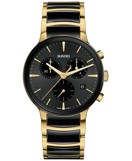 Унисекс часы Rado Centrix 41 мм керамика/позолота, черно-золотые
