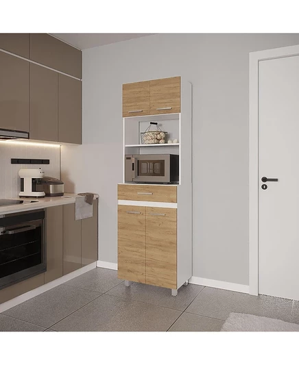 FM FURNITURE Высокий кухонный шкаф для хранения вещей с дверцами, выдвижным ящиком и открытой полкой для микроволновой печи