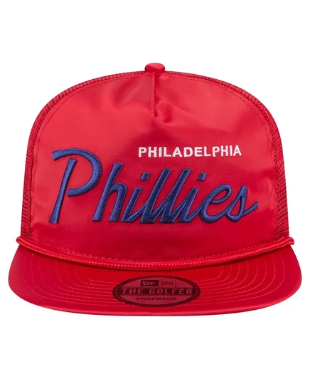 Мужская красная кепка для гольфа Philadelphia Phillies в стиле ретро с атласной надписью New Era, регулируемая по размеру red