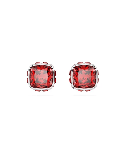 Серьги-гвоздики квадратной огранки с родиевым покрытием Swarovski с цветным камнем-гвоздиком