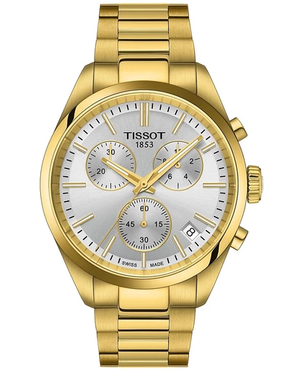 Мужские швейцарские часы-хронограф Tissot PR 100 с золотым браслетом из нержавеющей стали диаметром 40 мм, без цвета