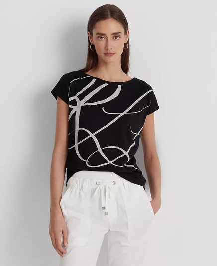  Топ с коротким рукавом с логотипом и принтом  polo black