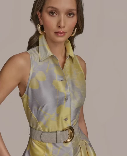 Женская приталенная рубашка-клеш с принтом от Donna Karan New York для женщин limoncello multi