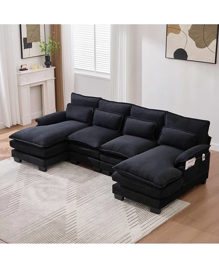 Streamdale Furniture U-образный диван Cloud Couch, 110" Секционный диван из шенилла с двуспальным креслом черного цвета