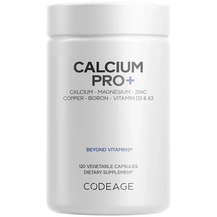 Добавка Codeage Calcium 250 мг, витамин D3, Магний, Цинк, медь, Бор, витамин K2- Таблетки с элементарным кальцием и витаминами с высоким содержанием кальция, 120 капсул белого цвета