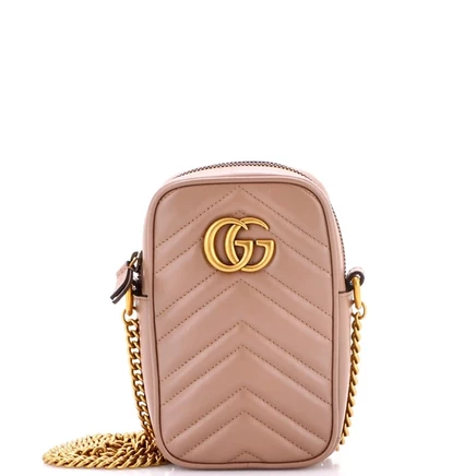 Женская сумка Pre-Owned Gucci Mini GG Marmont, бежевая