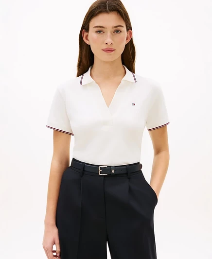 Женская классическая футболка-поло Tommy Hilfiger в стиле пике с коротким рукавом белого цвета