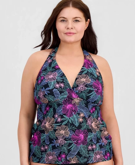 Топ-танкини Island Escape Plus Size с открытой спиной, эксклюзивный черный от Macy's