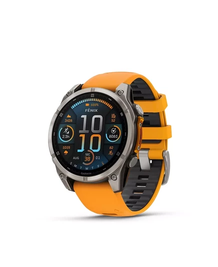  умные GPS-часы fenix 8, 47 мм, AMOLED, Для улицы и фитнеса, Saphire, Титан с графитовым покрытием, Ремешок Spark Orange/Graphite, NA spark orange/graphite band