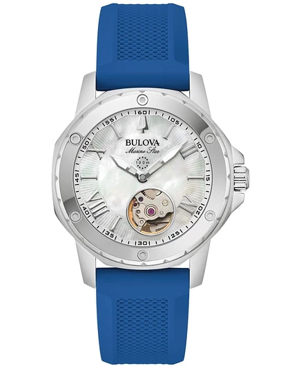 Женские автоматические часы Bulova Marine Star с синим силиконовым ремешком 35 мм