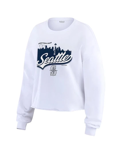 Женская белая футболка с надписью Seattle Mariners Domestic Postcard от Erin Andrews с длинным рукавом Wear By Erin Andrews white