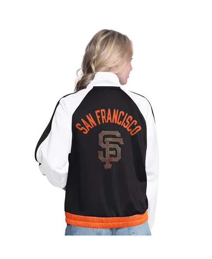 Женская бело-черная спортивная куртка реглан со стразами San Francisco Giants Rally со стразами G-III Sports by Carl Banks на молнии white, black