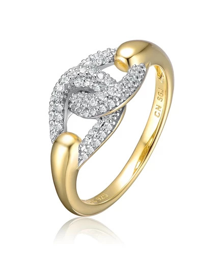 Стерлинговое серебро 14-каратного желтого золота, покрытое фианитами, вплетенными в двойную снаряженную цепочку, золотое кольцо