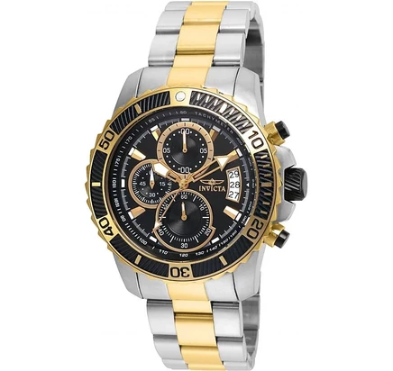 Мужские кварцевые многофункциональные часы Invicta 22418 Pro Diver с черным циферблатом из золота