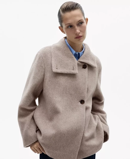 Женское шерстяное пальто Mango с высоким воротом beige
