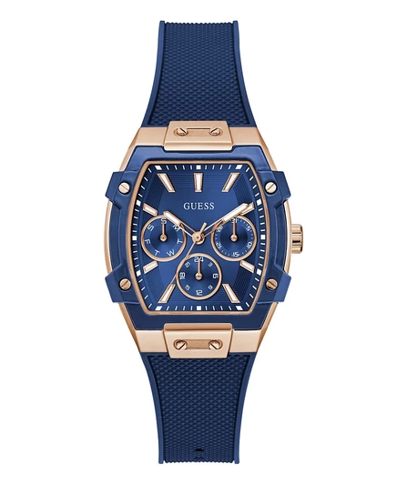 Женские часы Guess 35 мм многофункц., розовое золото, синие