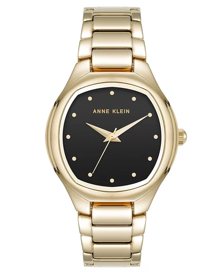 Женские кварцевые часы Anne Klein на каждый день с черным и золотистым браслетом из сплава металла, 32 мм