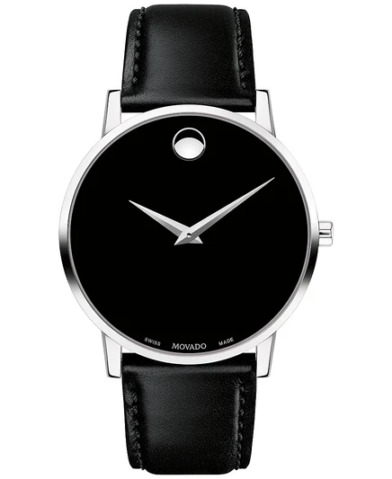 Мужские часы Movado Swiss Museum Classic на черном кожаном ремешке 40 мм