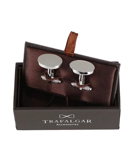 Запонки Trafalgar Asher овальные, гравируемые, серебристые