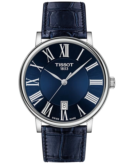 Мужские швейцарские часы Tissot Carson Premium с синим кожаным ремешком 40 мм синего цвета