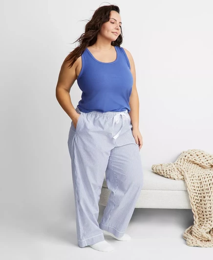  Женские пижамные брюки из поплина с принтом XS-3X, эксклюзивно в Macy's blue stripe