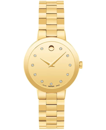 Женские сапфировые швейцарские кварцевые часы Movado с желтым Pvd-бриллиантом, 28 мм